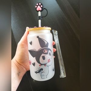 16 oz Custom Kuromi Hello Kitty Frosted Glass Can Tumbler